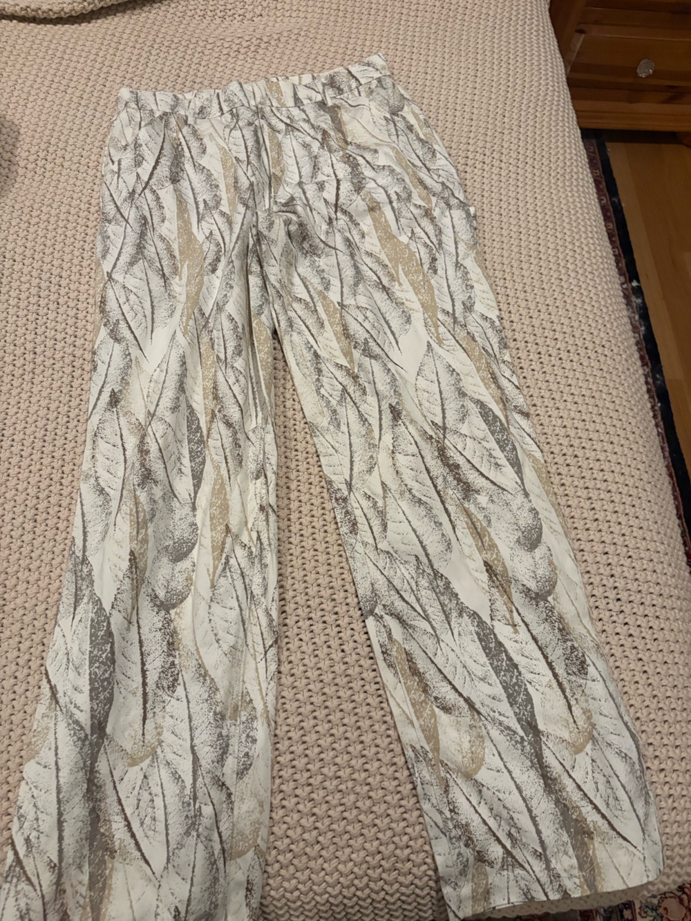 New Coney Island Picnic Printed Wide-Leg Women's Pants in Cream and Taupe